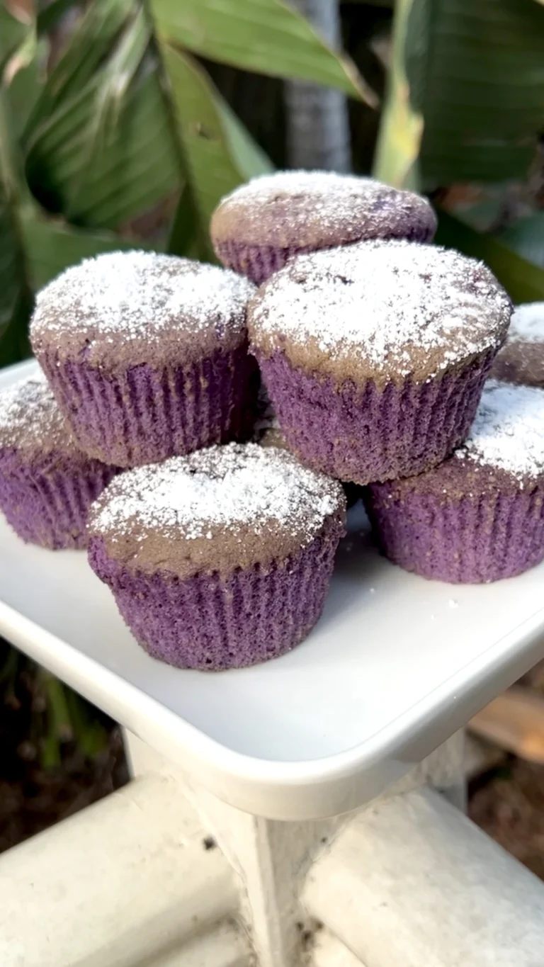 Fluffy ube mamon sponge cakes with a soft, airy texture.